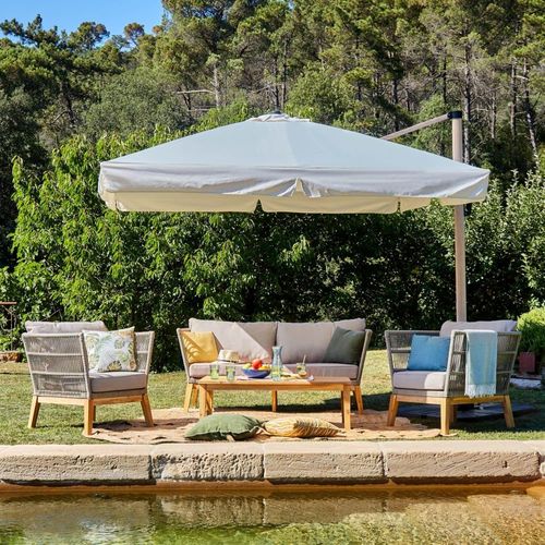 Parasol Suspendu Structure Imitation Bois Tissu Ecru 3x3
