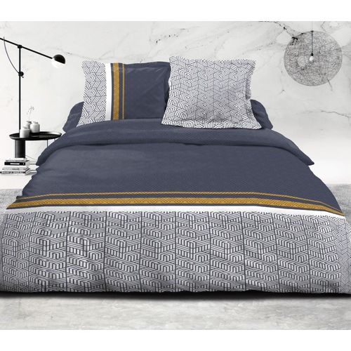 Parure De Couette 100% Coton - Bleu - 220x240 Cm