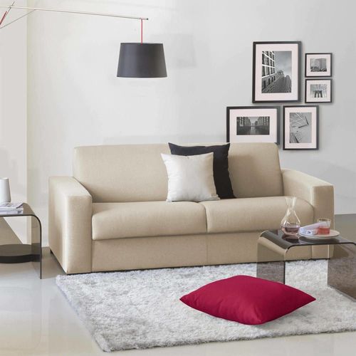 Canapé Fixe 2 Places En Tissu Beige 140x95 Cm