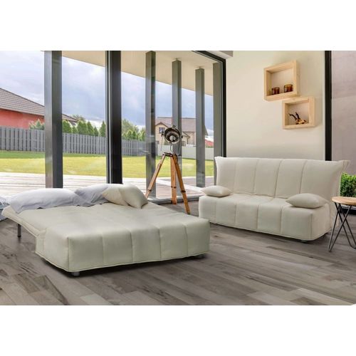 Canapé Lit 3 Places En Tissu Beige 165x90 Cm