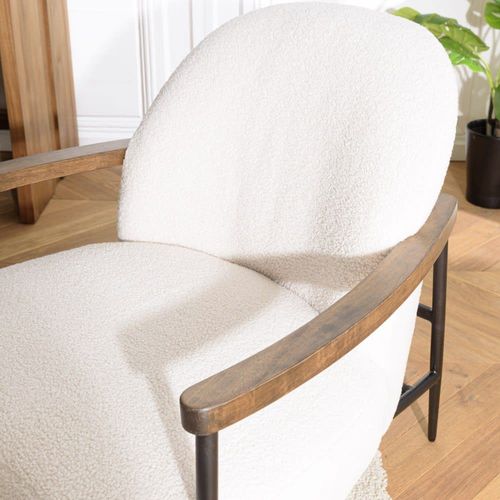 Fauteuil Tissu Bouclette Écru Structure Métallique