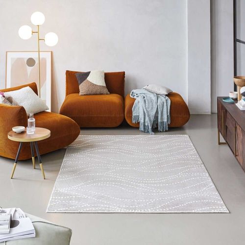 Tapis Plat Velours Ras À Relief Motif Beige Et Gris 80x150