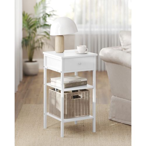 Table De Chevet 1 Tiroir 2 Étagères Effet Bois Blanc