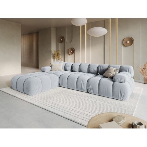 Canapé Modulable 4 Places En Tissu Velours Bleu Clair