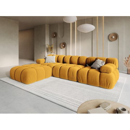 Canapé Modulable 4 Places En Tissu Velours Jaune