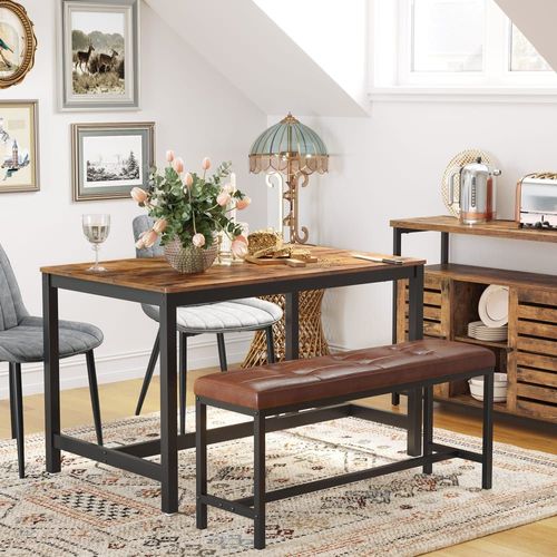 Table De Salle À Manger Pour 4 Personnes Effet Bois Marron Rustique