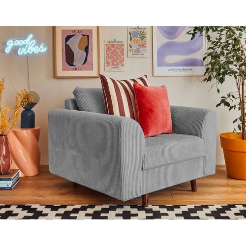 Fauteuil En Velours Côtelé Gris Clair