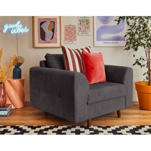 Fauteuil En Velours Côtelé Gris Foncé
