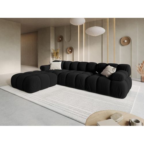 Canapé Modulable 4 Places En Tissu Velours Noir