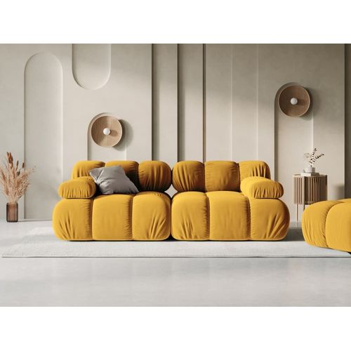 Canapé Modulable 2 Places En Tissu Velours Jaune