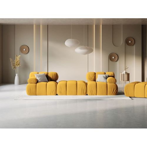 Canapé Modulable 3 Places En Tissu Velours Jaune
