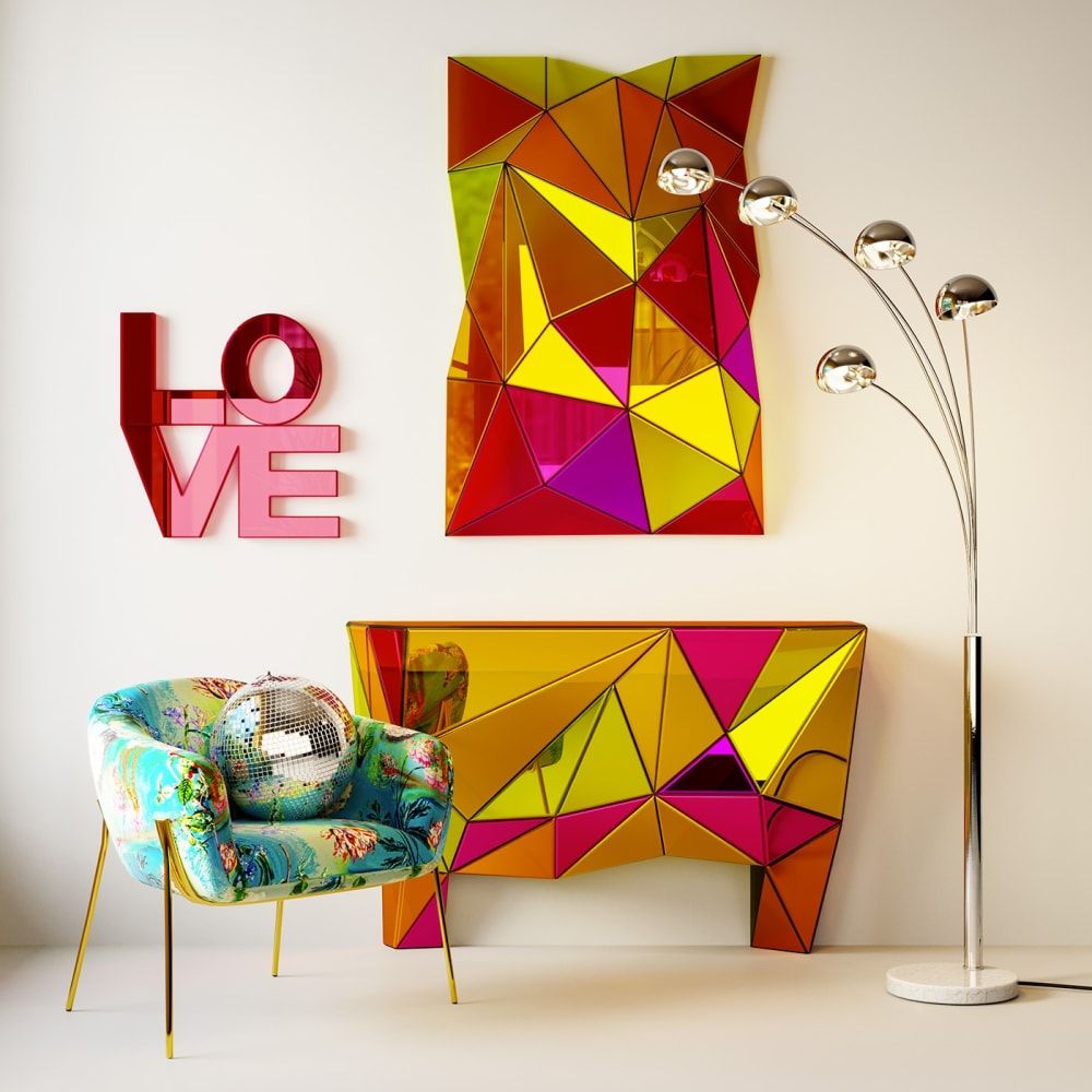 Déco murale LOVE en verre multicolore 90x90