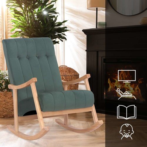 Chaise À Bascule Avec Accoudoirs Et Assise En Velours Nature / Vert