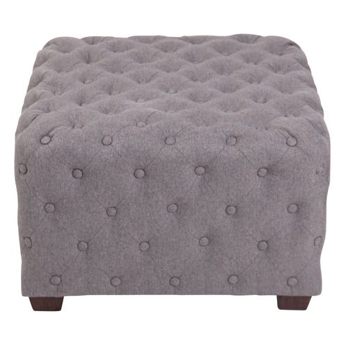 Tabouret Bas Carré Capitonné En Tissu Gris