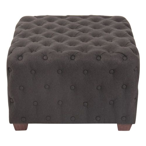 Tabouret Bas Carré Capitonné En Tissu Gris Foncé