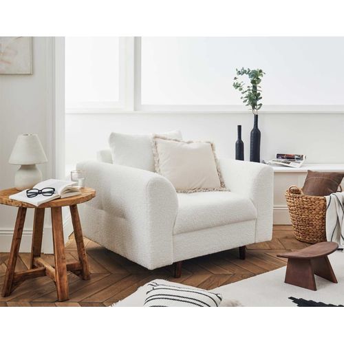 Fauteuil En Tissu Bouclette Blanc