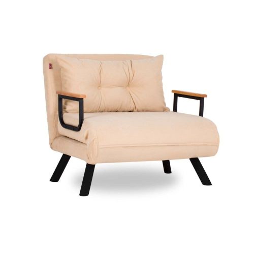 Fauteuil Convertible Métal Noir Et Tissu Beige
