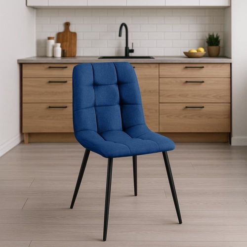 Chaise De Salle À Manger Avec Pieds En Métal En Tissu Bleu