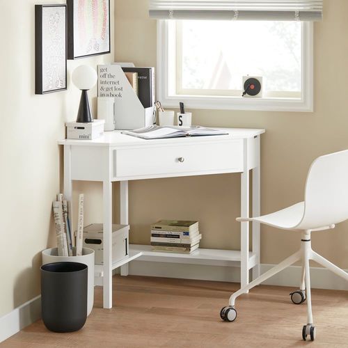 Bureau D'angle 1 Tiroir Effet Bois Blanc