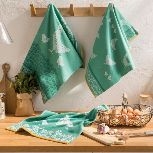 Torchon Imprimé En Jacquard De Coton Vert Moyen 50x75