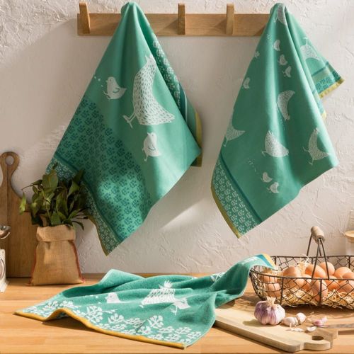 Torchon Imprimé En Jacquard De Coton Vert Moyen 50x75