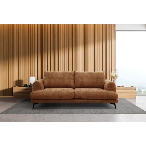 Canapé Droit 3 Places Tissu Rouge Brique