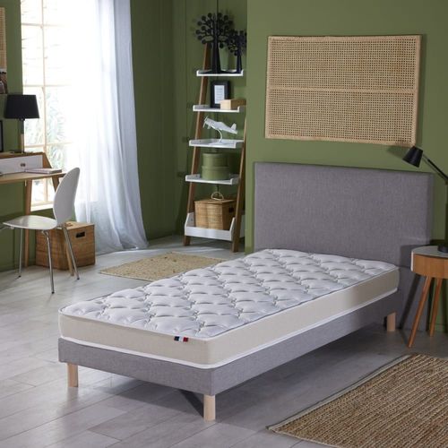 Ensemble matelas accueil latex 3 zones sommier gris 90x200