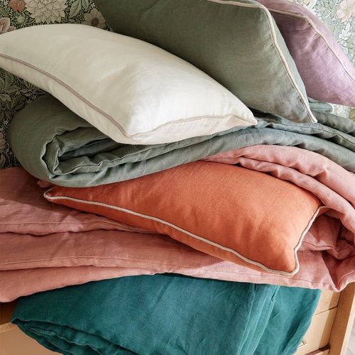Housse De Coussin Matelassé En Lin Vert Foncé 30x50