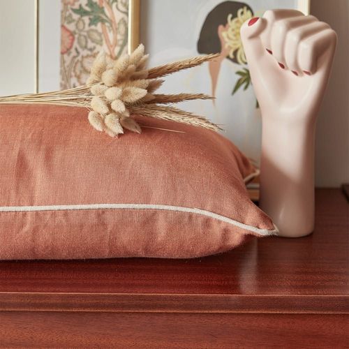 Housse De Coussin Matelassé En Lin Rose 30x50
