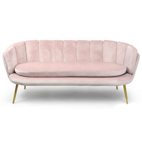 Canapé 3 Places Arrondi Velours Rose Pieds Or