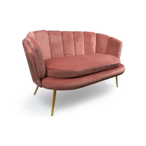 Canapé 2 Places Arrondi Velours Rose Pieds Or