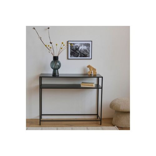 Console Rectangulaire Double Plateau En Métal Noir L100