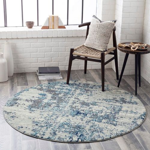 Tapis Rond Abstrait Moderne Bleu/Gris/Blanc Ø 160