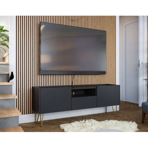 Meuble Tv Style Contemporain 144 Cm Noir / Doré