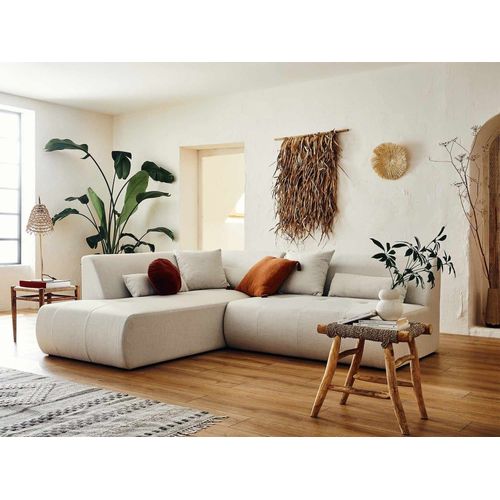 Canapé Modulable 5 Places Angle Gauche En Tissu Beige