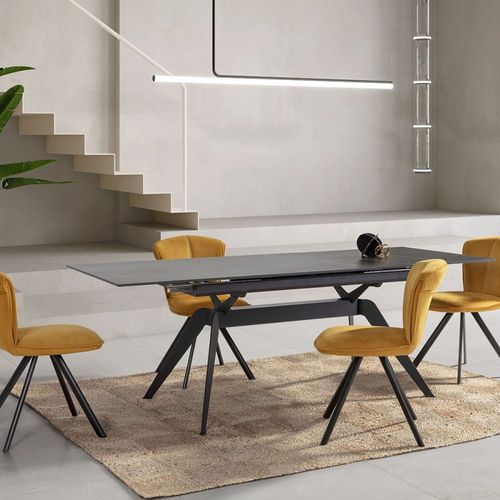Table À Manger Rectangulaire Extensible Céramique Noir/Doré 160/220cm
