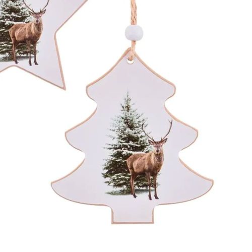 Décoration sapin de noël en bois cerf et sapin - Set de 3