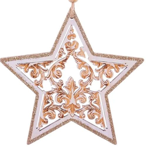 Décoration sapin de noël étoile en bois et perles