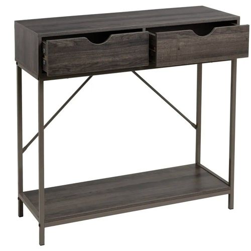 Console D'entrée En Bois Et Métal Gris 2 Tiroirs 80x30x75cm