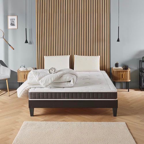 Pack 90x200 cm Matelas + Sommier Bois + Accessoires