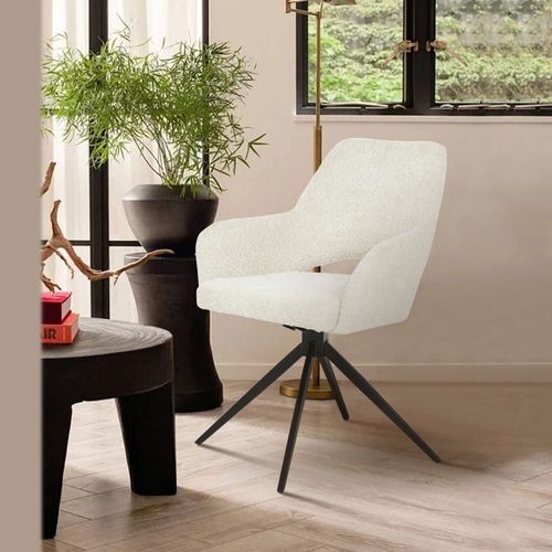 Chaise De Bureau En Tissu Bouclette Et Métal - Écru Chiné