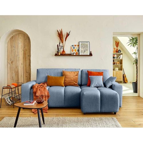 Canapé D'angle Réversible Convertible 4 Places En Tissu Bleu Ardoise