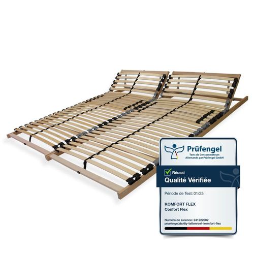 Sommier À Lattes 160x200 Avec Tête Réglable- 7 Zones, 28 Lattes