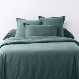 Parure de lit 2 places coton unie bleu canard 220x240