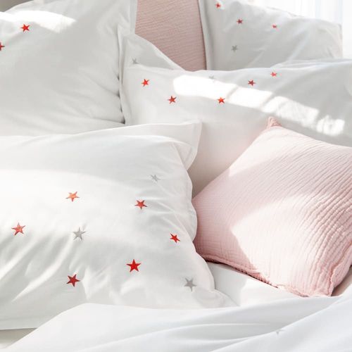 Taie D'oreiller Brodée En Percale De Coton 65x65cm Blanc, Marsala
