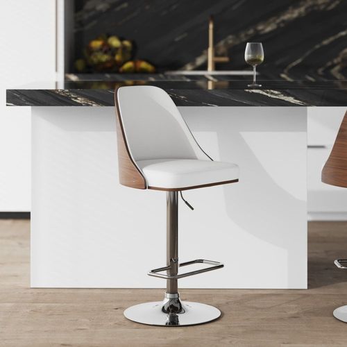 Chaise De Bar Réglable Et Pivotante En Bois Foncé Et Pu Blanc 56/77 Cm