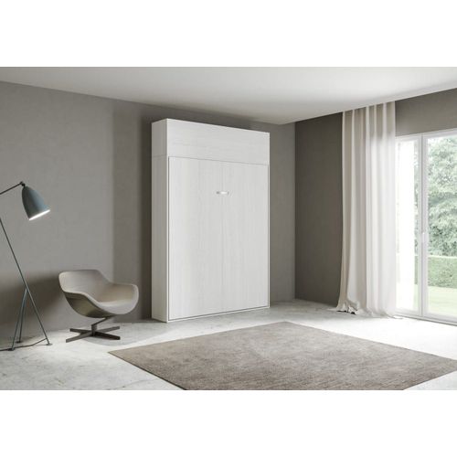Lit Escamotable Vertical 120 Av.Èlèment Haut Effet Bois Frêne Blanc