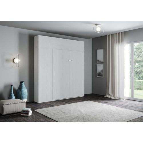 Lit Escamotable Vertical 120 Av.Meublier Effet Bois Frêne Blanc