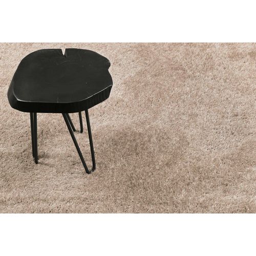 Tapis Rond Poils Longs Doux Brillant Beige Sable 80 Rd.