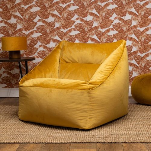 Pouf Fauteuil Velours Jaune Ocre